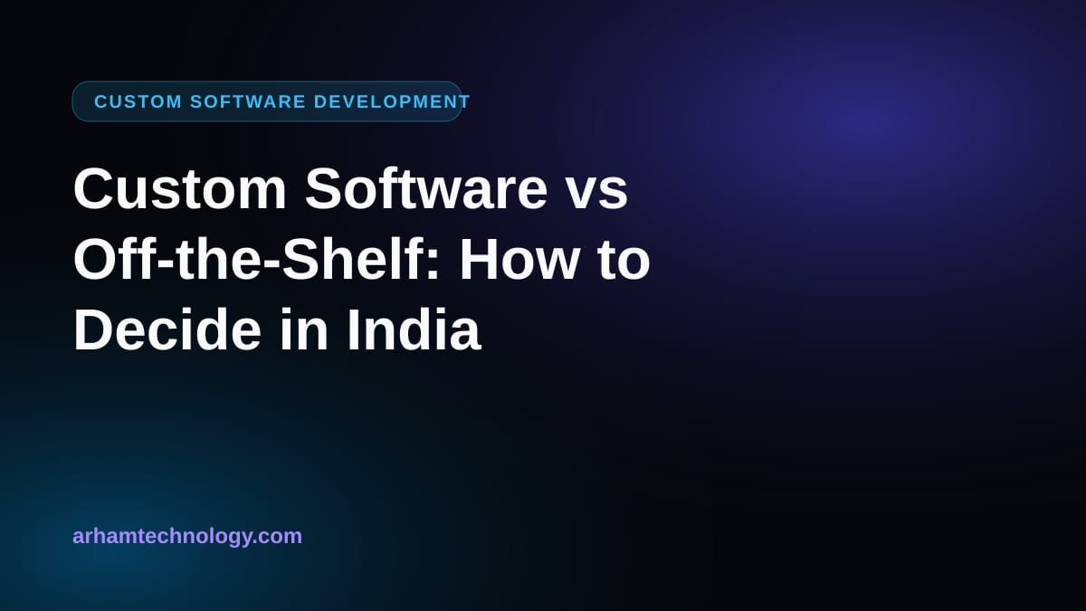 Custom software vs off-the-shelf software shown as a tailored workflow system beside a generic packaged tool