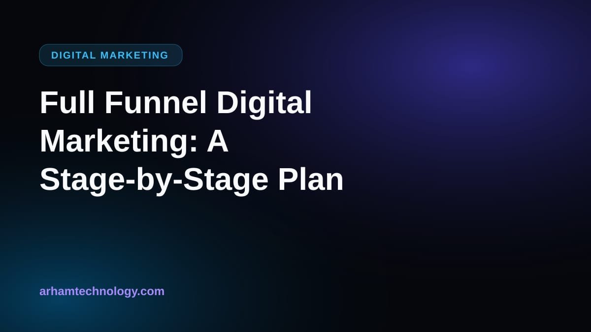 Illustration of a four-stage funnel representing full funnel digital marketing from awareness to retention