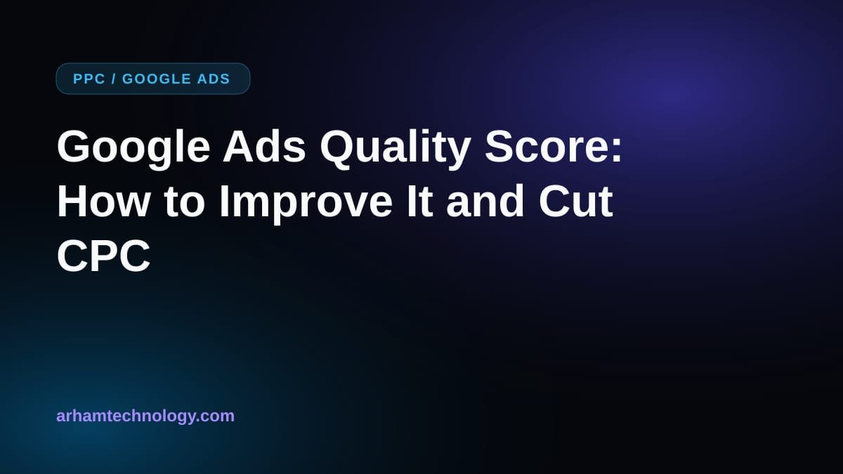 Illustration of a quality gauge and falling cost curve representing Google Ads quality score