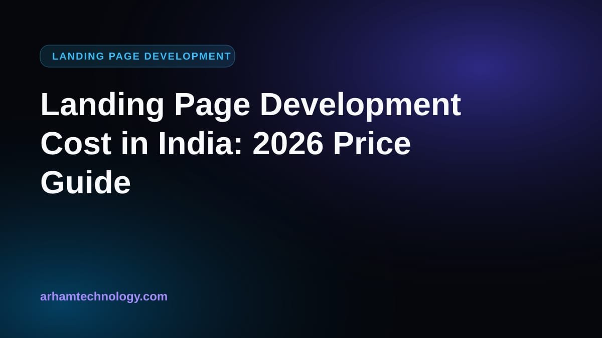 A single focused web page beside a price tag and calculator, illustrating landing page development cost in India