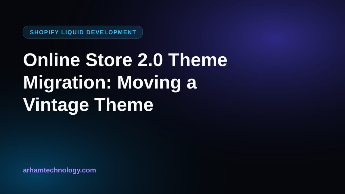 Editor-style illustration of an Online Store 2.0 theme migration from a vintage Liquid theme to JSON templates and sections