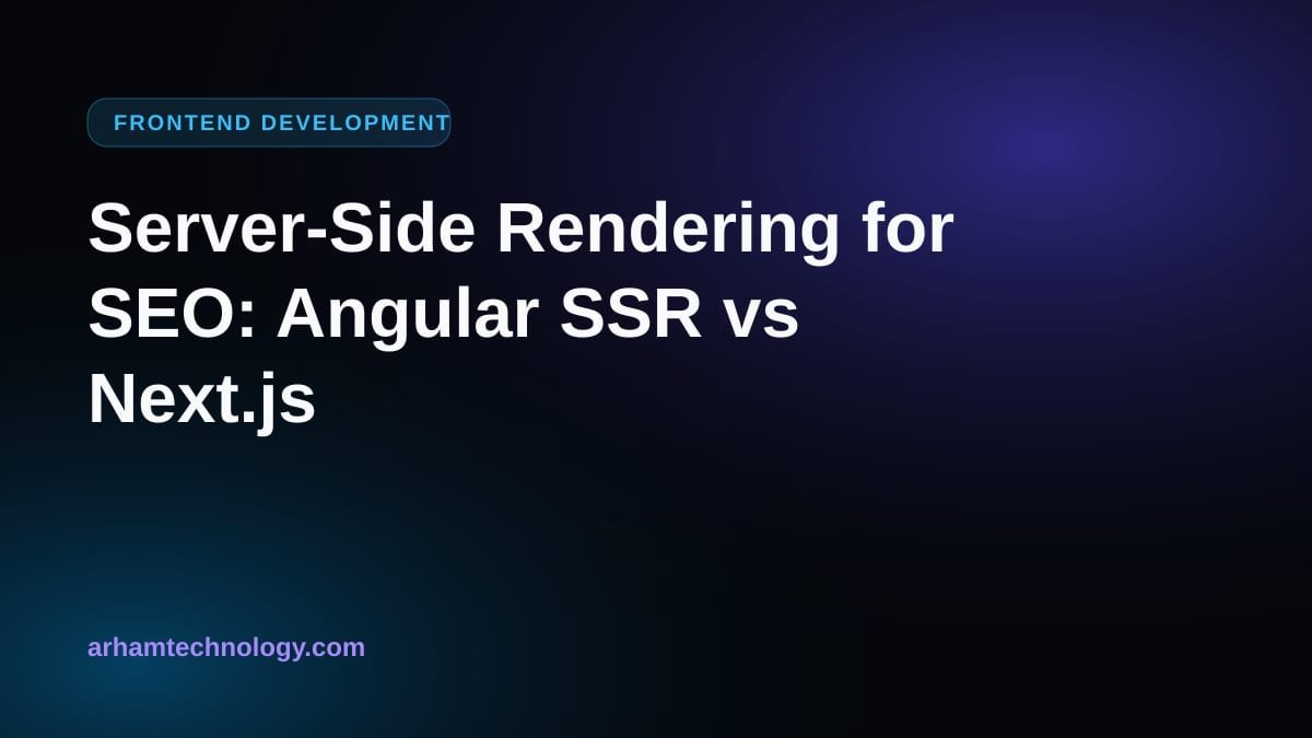 Browser window and server stack illustrating server-side rendering for SEO with Angular and Next.js