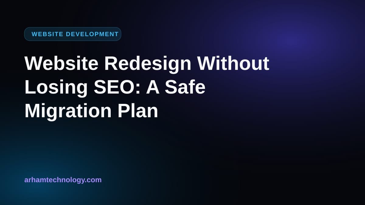Website redesign without losing SEO shown as an old site mapped to a new site with redirect arrows