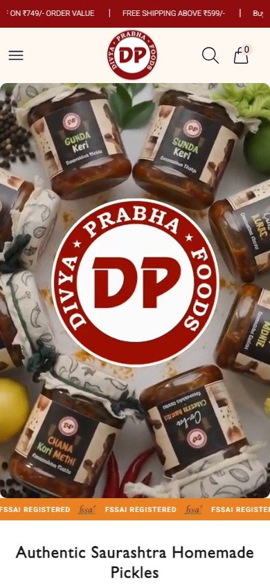Divya Prabha Foods website on mobile
